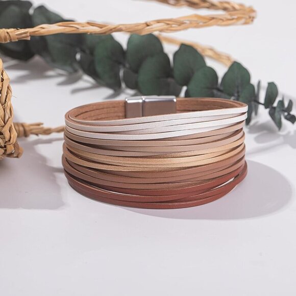 ✨ Fancy Shiny Leather Wrap Bracelet Women White Stackable Bangle Cuff Jewelry - Picture 7 of 7